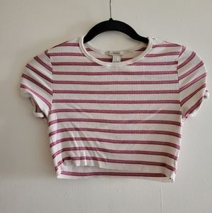 Forever 21 Women's Red and White Striped Crop Top Size Medium